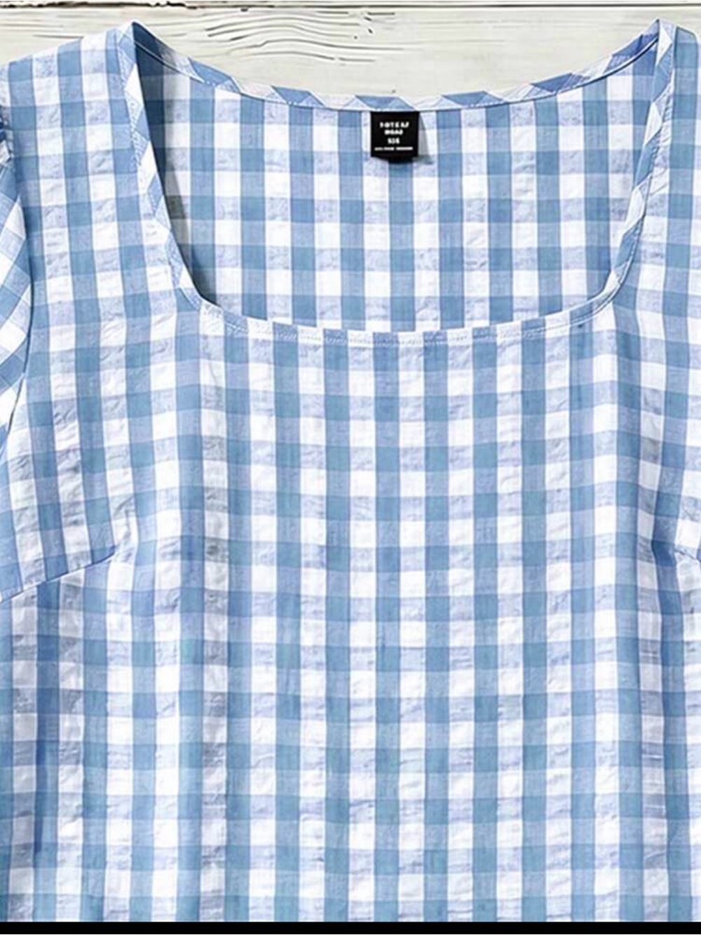 SHEIN Light Blue & White Gingham Square Neck Puff Sleeve Top - Picture 3 of 3